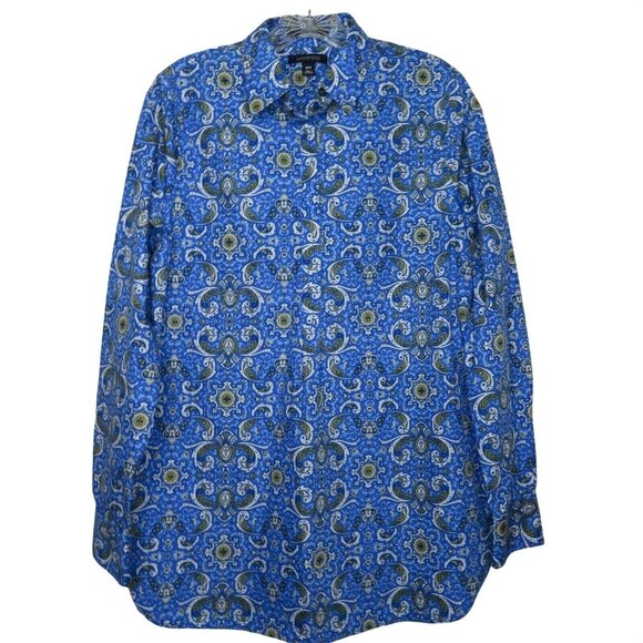 Vintage Lands End Womens 10T Blue Paisley Button-Up No Iron Supima Cotton Shirt - Picture 8 of 10